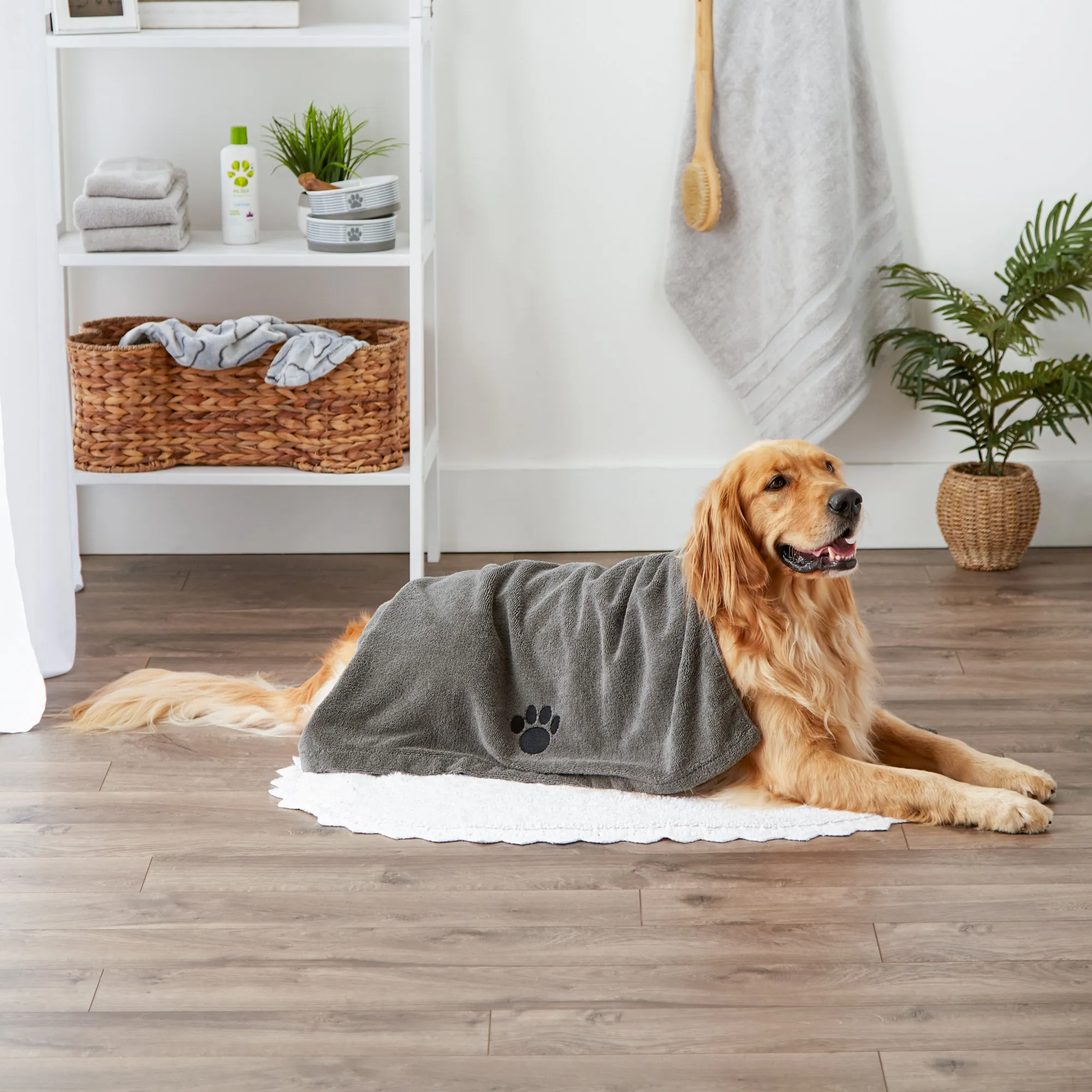Bone Dry Large Pet Towel, Absorbent Microfiber, Gray, 41x23.5"