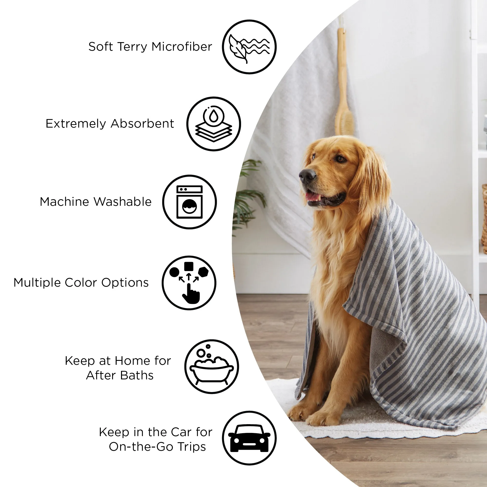 Bone Dry Large Pet Towel, Absorbent Microfiber, Red, 41x23.5"