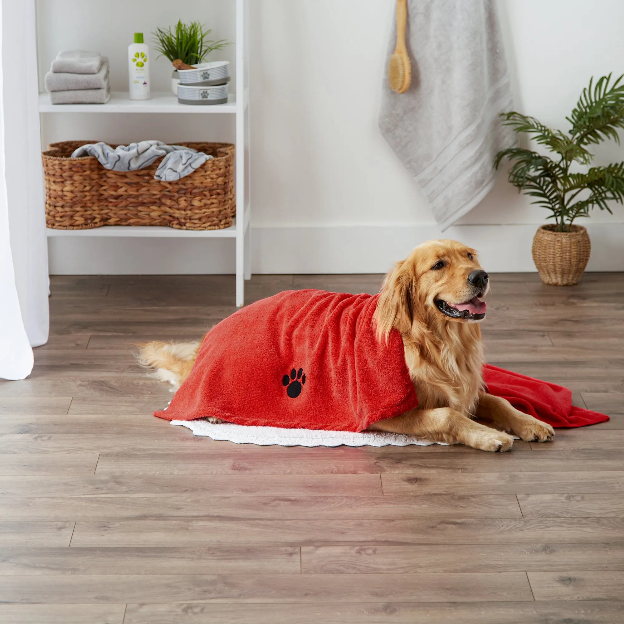 Bone Dry Large Pet Towel, Absorbent Microfiber, Red, 41x23.5"