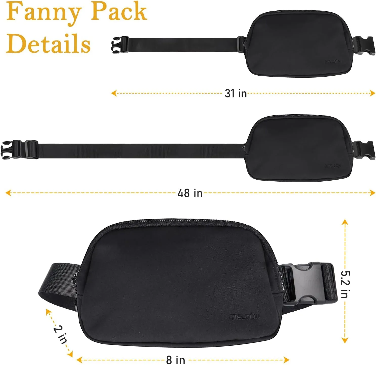 Fanny Pack with Anti Theft for Women Men, Unisex Small Crossbody Belt Bag for Traveling Hiking Running Workout, Everywhere Waist Bag Pack with Adjustable Strap - Black