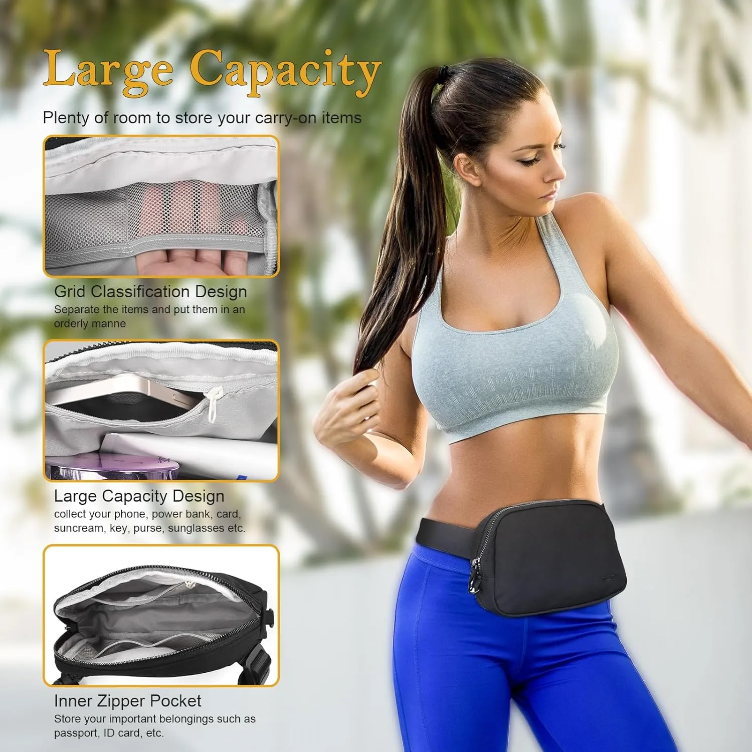 Fanny Pack with Anti Theft for Women Men, Unisex Small Crossbody Belt Bag for Traveling Hiking Running Workout, Everywhere Waist Bag Pack with Adjustable Strap - Black