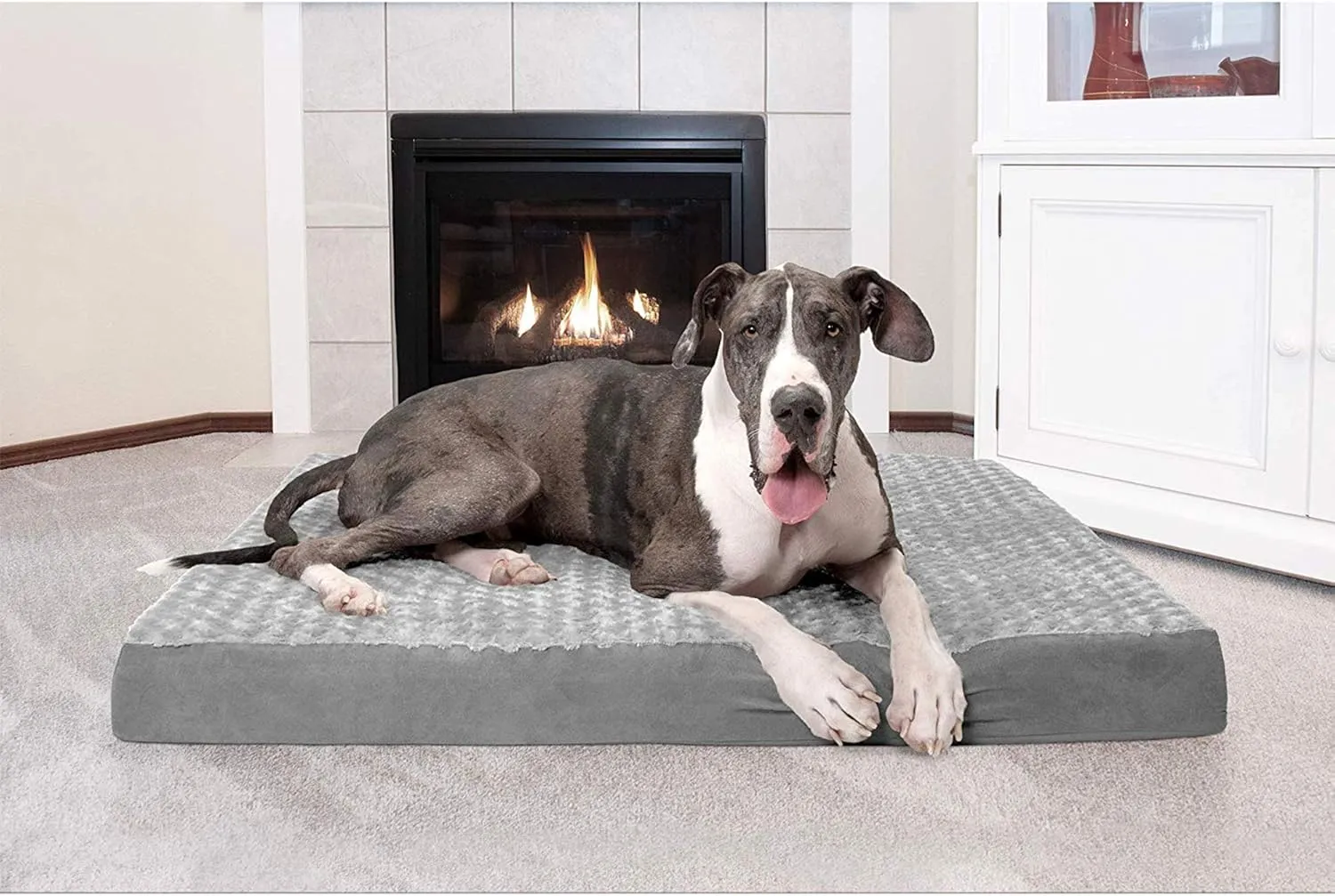 Furhaven Orthopedic Dog Bed for Large Dogs w/ Removable Washable Cover, For Dogs Up to 125 lbs - Ultra Plush Faux Fur & Suede Mattress - Gray, Jumbo Plus/XXL
