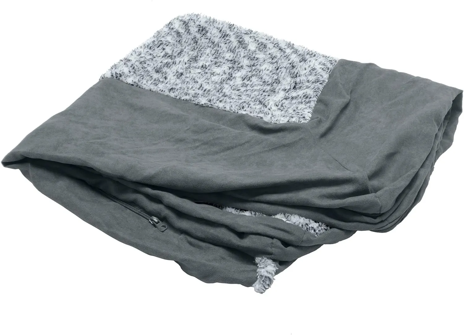 Furhaven Replacement Dog Bed Cover Two-Tone Faux Fur & Suede L Shaped Chaise, Machine Washable - Stone Gray, Jumbo (X-Large)