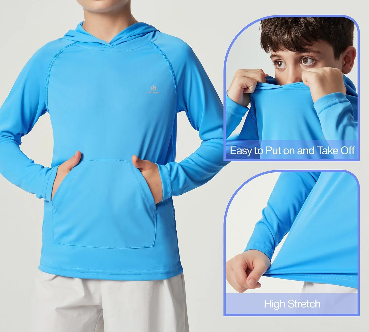 Heathyoga Rash Guard for Boys Swim Shirt UPF 50  UV Sun Protection Hooded Fishing Shirt with Pocket for Toddler Kid