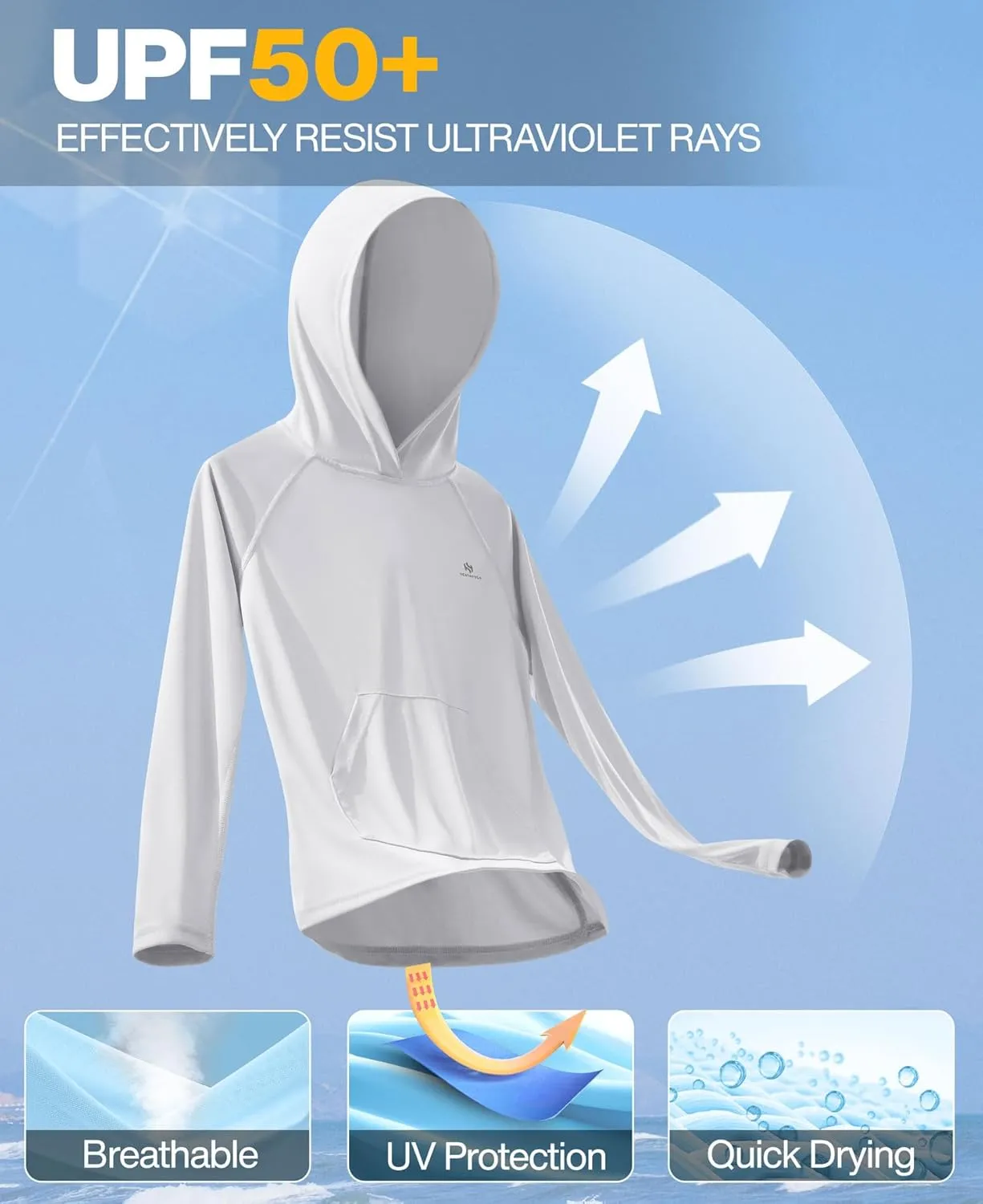 Heathyoga Rash Guard for Boys Swim Shirt UPF 50  UV Sun Protection Hooded Fishing Shirt with Pocket for Toddler Kid