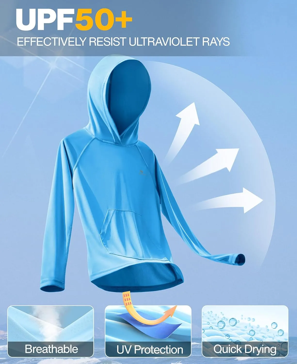 Heathyoga Rash Guard for Boys Swim Shirt UPF 50  UV Sun Protection Hooded Fishing Shirt with Pocket for Toddler Kid