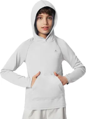 Heathyoga Rash Guard for Boys Swim Shirt UPF 50  UV Sun Protection Hooded Fishing Shirt with Pocket for Toddler Kid