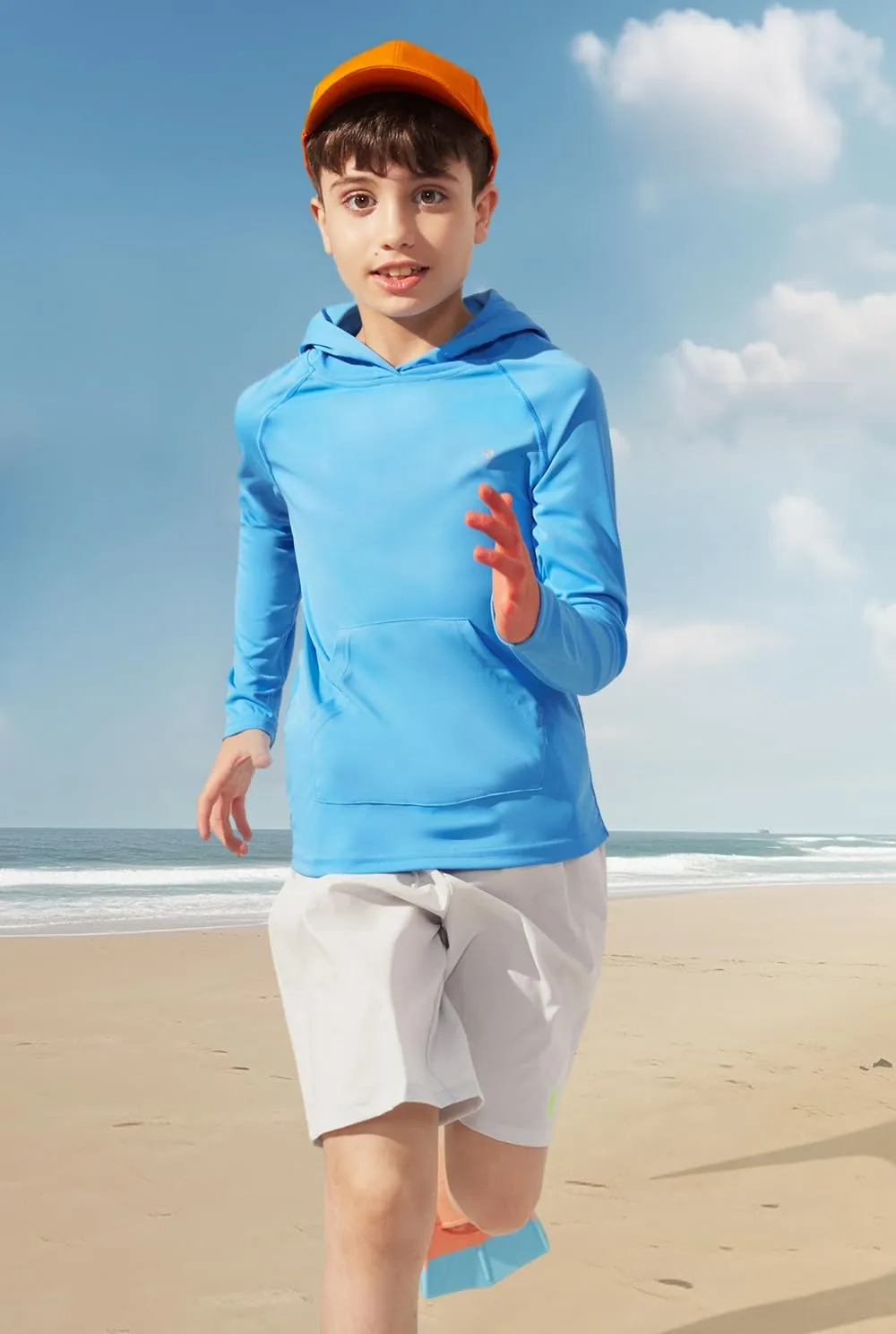 Heathyoga Rash Guard for Boys Swim Shirt UPF 50  UV Sun Protection Hooded Fishing Shirt with Pocket for Toddler Kid