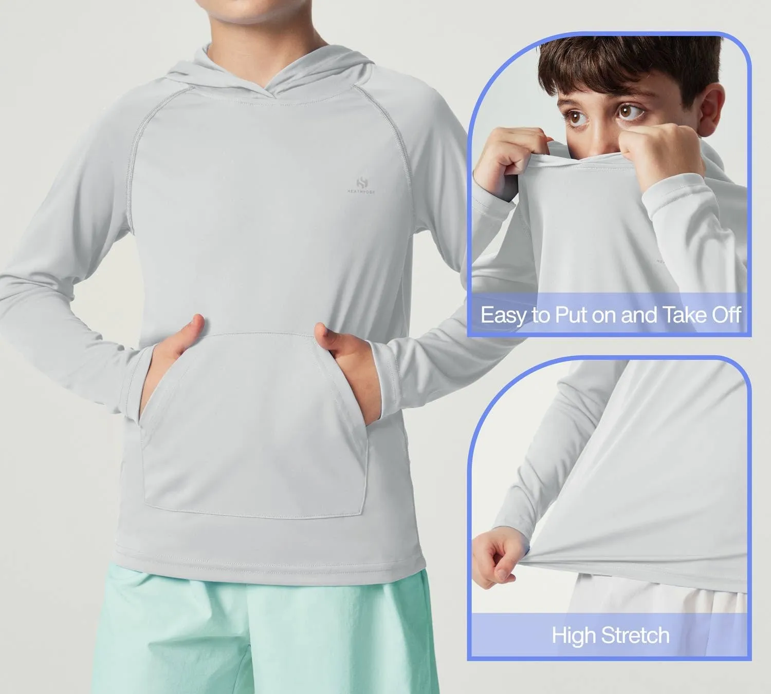 Heathyoga Rash Guard for Boys Swim Shirt UPF 50  UV Sun Protection Hooded Fishing Shirt with Pocket for Toddler Kid