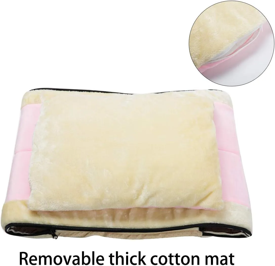Hollypet Crystal Velvet Cat Bed, Self-Warming 2 in 1 Foldable Cave House Shape Nest Pet Sleeping Bed for Cats, Pink