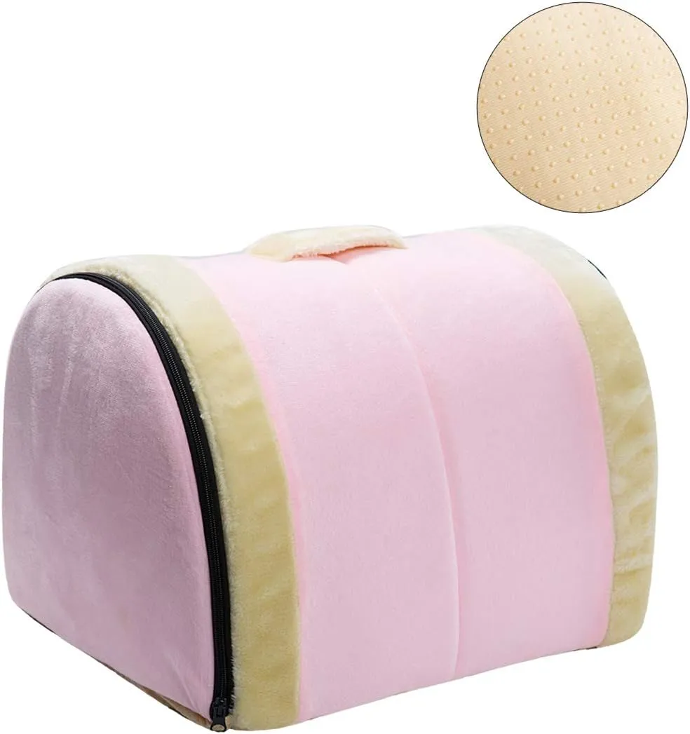 Hollypet Crystal Velvet Cat Bed, Self-Warming 2 in 1 Foldable Cave House Shape Nest Pet Sleeping Bed for Cats, Pink