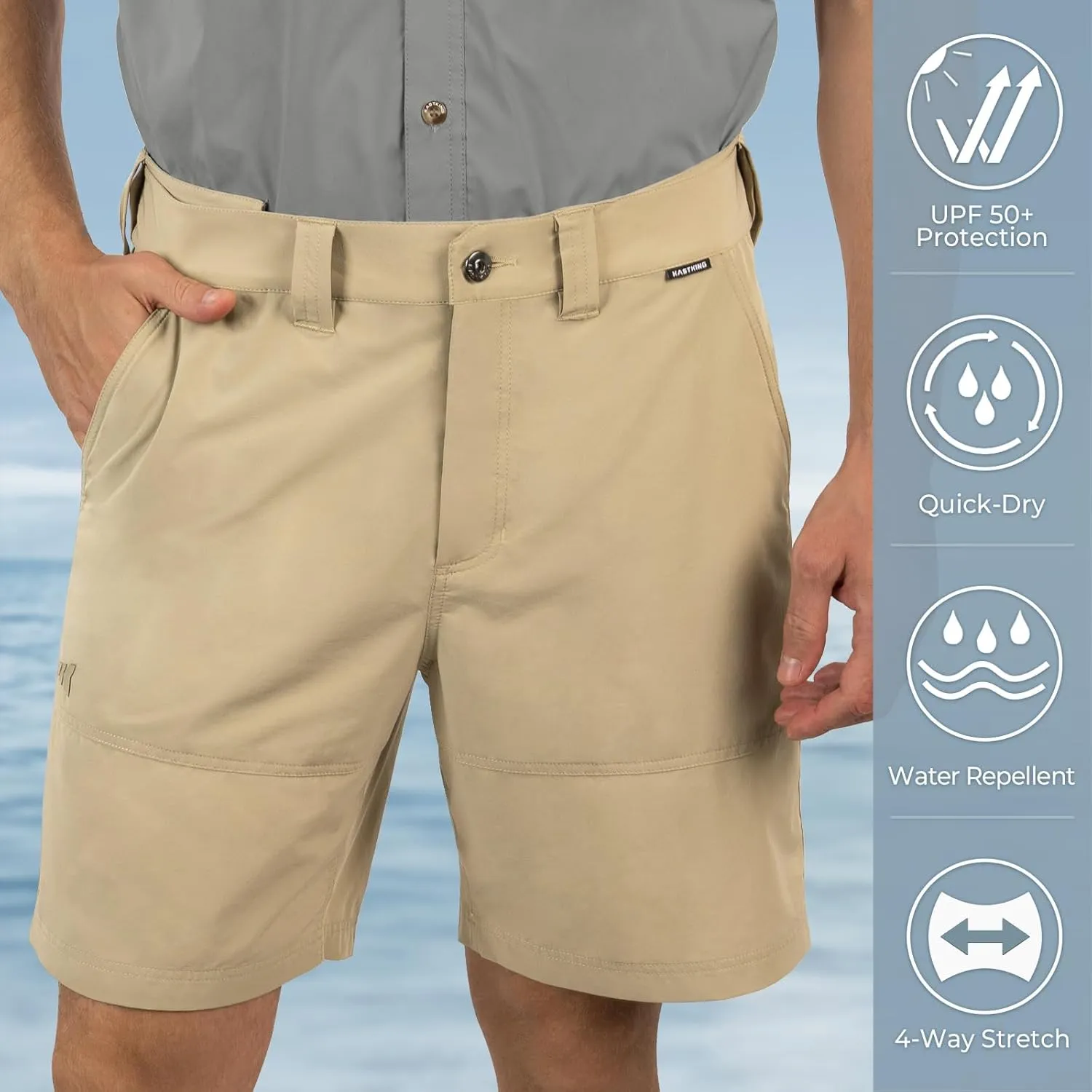 KastKing Cool Caster Men's Fishing Shorts, UPF 50  Hiking Shorts, 10.5?? and 7.5?? Available, Water Repellent, 4-Way Stretch