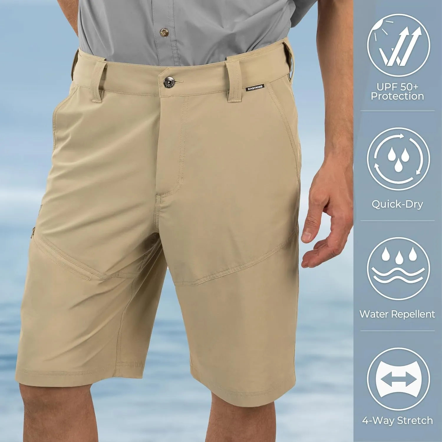 KastKing Cool Caster Men's Fishing Shorts, UPF 50  Hiking Shorts, 10.5?? and 7.5?? Available, Water Repellent, 4-Way Stretch