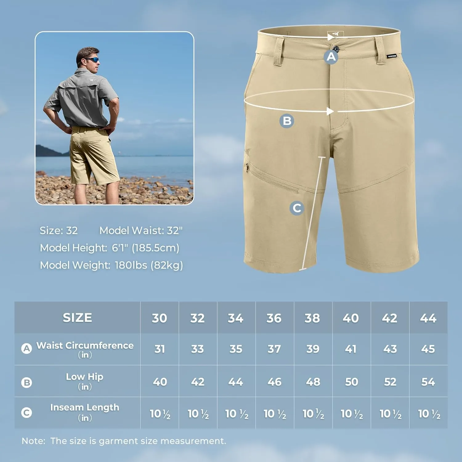 KastKing Cool Caster Men's Fishing Shorts, UPF 50  Hiking Shorts, 10.5?? and 7.5?? Available, Water Repellent, 4-Way Stretch