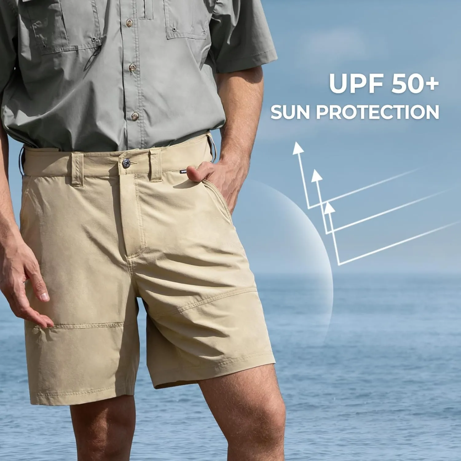 KastKing Cool Caster Men's Fishing Shorts, UPF 50  Hiking Shorts, 10.5?? and 7.5?? Available, Water Repellent, 4-Way Stretch