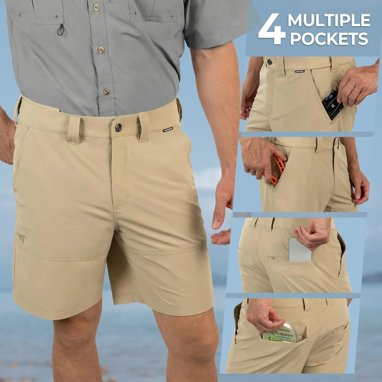 KastKing Cool Caster Men's Fishing Shorts, UPF 50  Hiking Shorts, 10.5?? and 7.5?? Available, Water Repellent, 4-Way Stretch