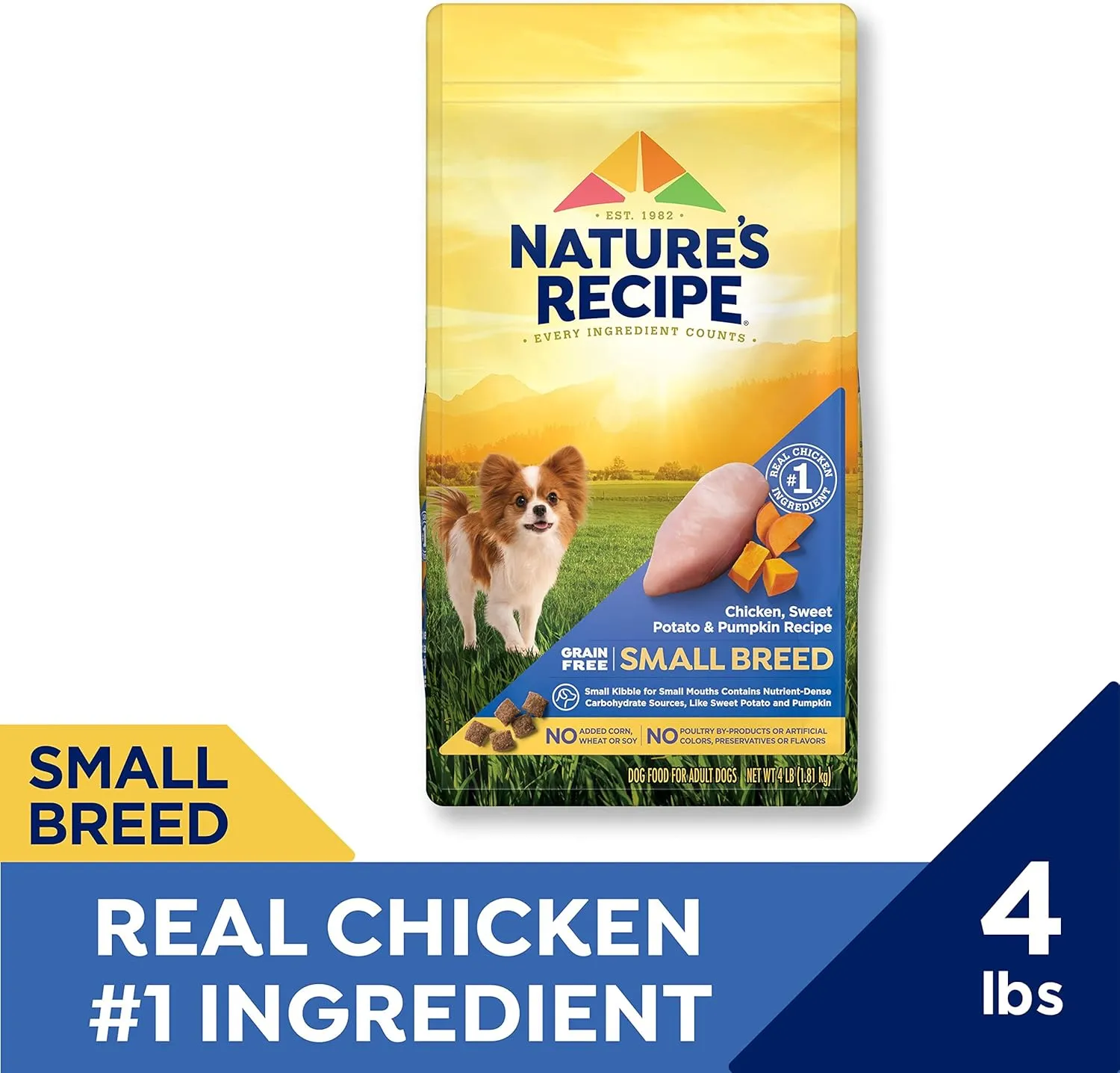Natures Recipe Grain Free Small Breed Chicken, Sweet Potato & Pumpkin Recipe Dry Dog Food, 4 lb. Bag