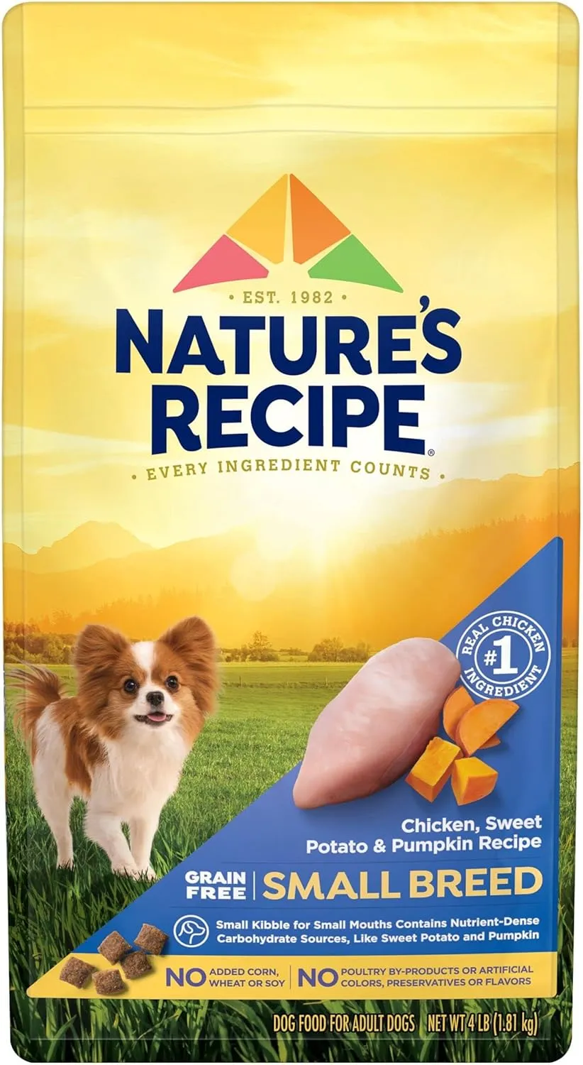 Natures Recipe Grain Free Small Breed Chicken, Sweet Potato & Pumpkin Recipe Dry Dog Food, 4 lb. Bag