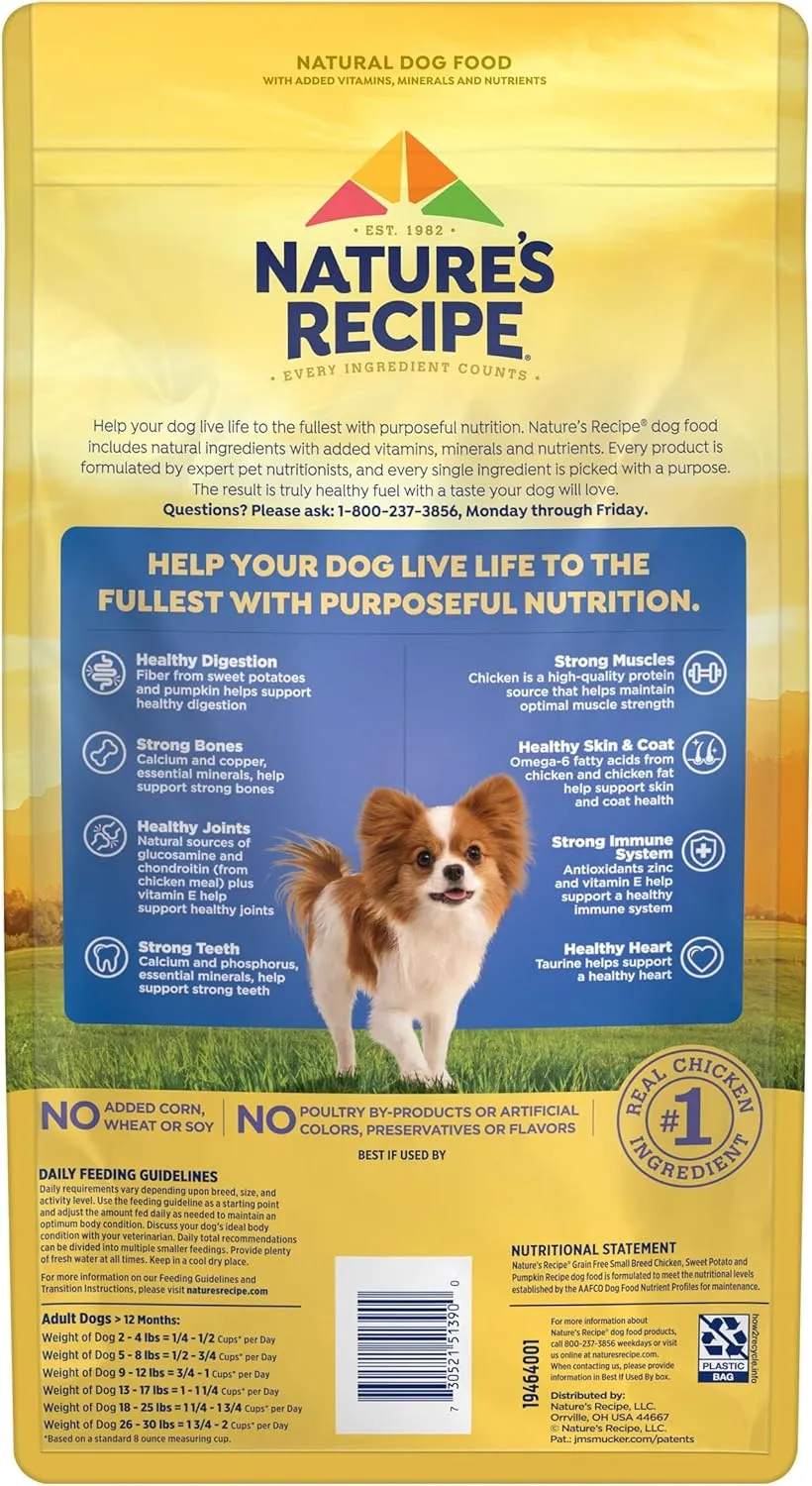 Natures Recipe Grain Free Small Breed Chicken, Sweet Potato & Pumpkin Recipe Dry Dog Food, 4 lb. Bag