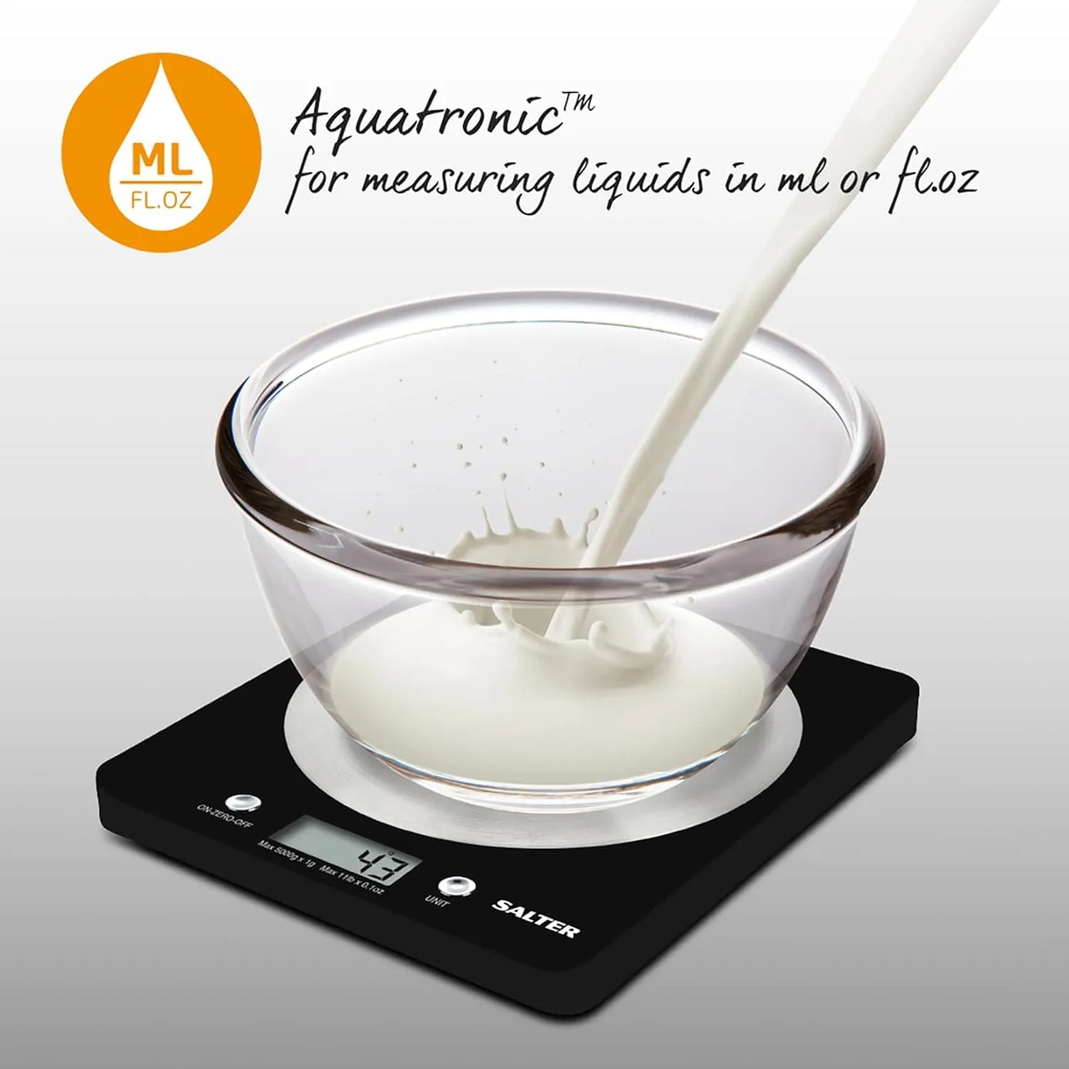 Salter Digital Kitchen Scale 5kg - Stainless Steel Food Scale with LCD Display, Tare Function & Liquid Measurement