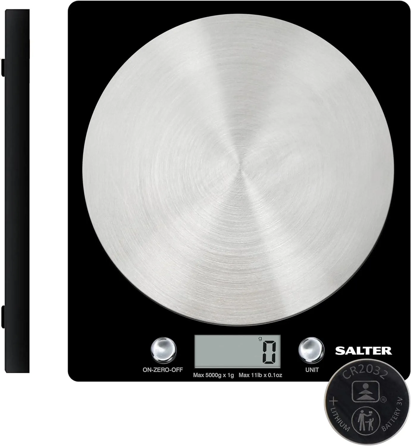 Salter Digital Kitchen Scale 5kg - Stainless Steel Food Scale with LCD Display, Tare Function & Liquid Measurement