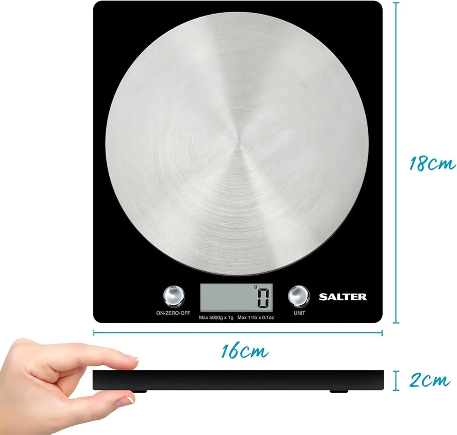Salter Digital Kitchen Scale 5kg - Stainless Steel Food Scale with LCD Display, Tare Function & Liquid Measurement