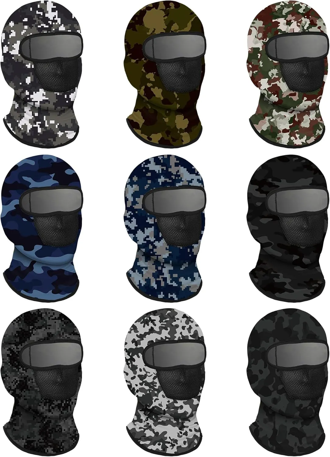 SATINIOR 9 Pcs Balaclava Ski Mask Sun Full Face Mask for Men Women Camo Face Cover Breathable UV Protection for Outdoor Sport