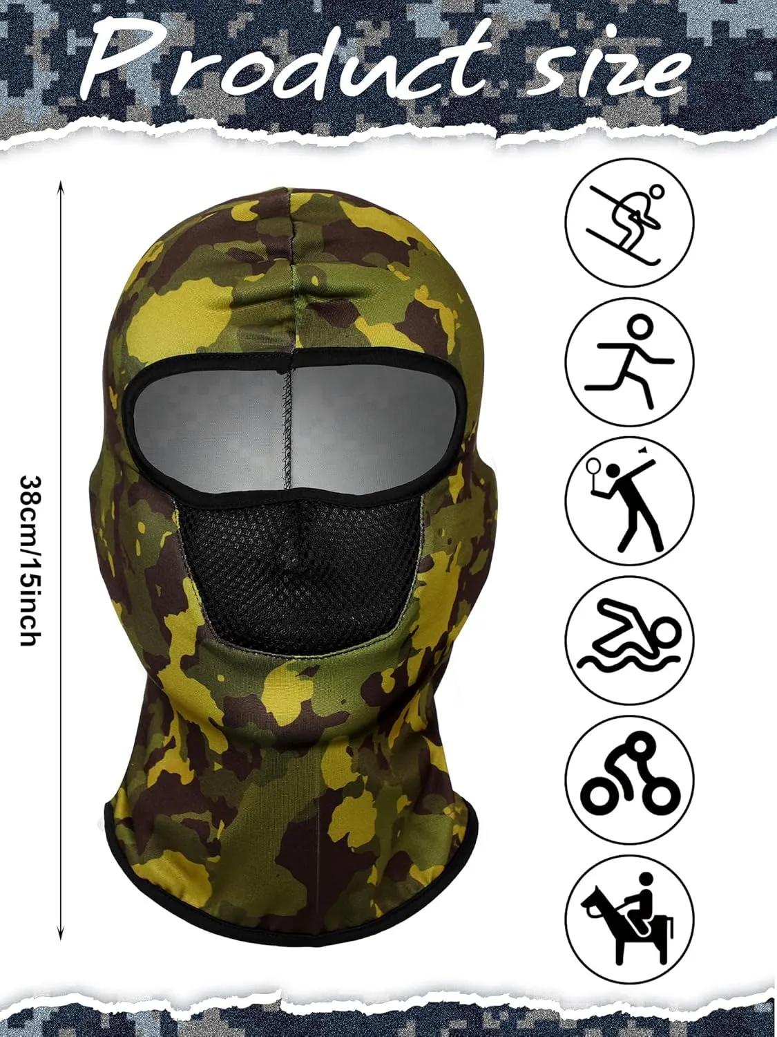 SATINIOR 9 Pcs Balaclava Ski Mask Sun Full Face Mask for Men Women Camo Face Cover Breathable UV Protection for Outdoor Sport
