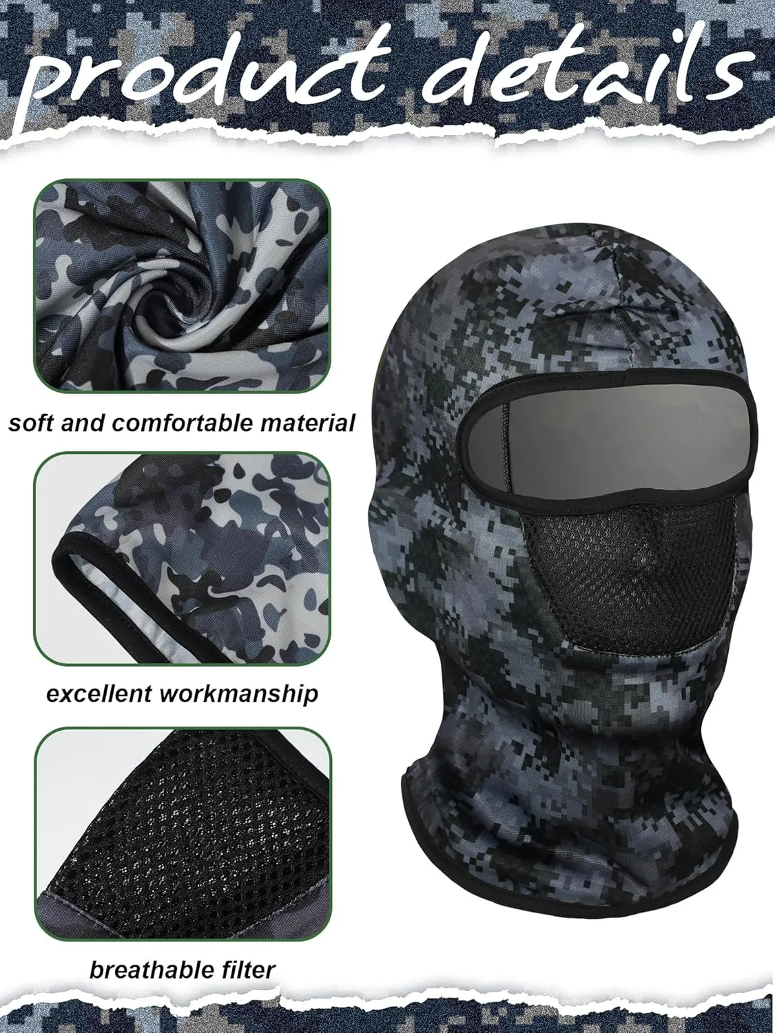 SATINIOR 9 Pcs Balaclava Ski Mask Sun Full Face Mask for Men Women Camo Face Cover Breathable UV Protection for Outdoor Sport