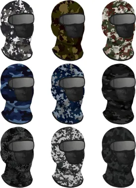SATINIOR 9 Pcs Balaclava Ski Mask Sun Full Face Mask for Men Women Camo Face Cover Breathable UV Protection for Outdoor Sport
