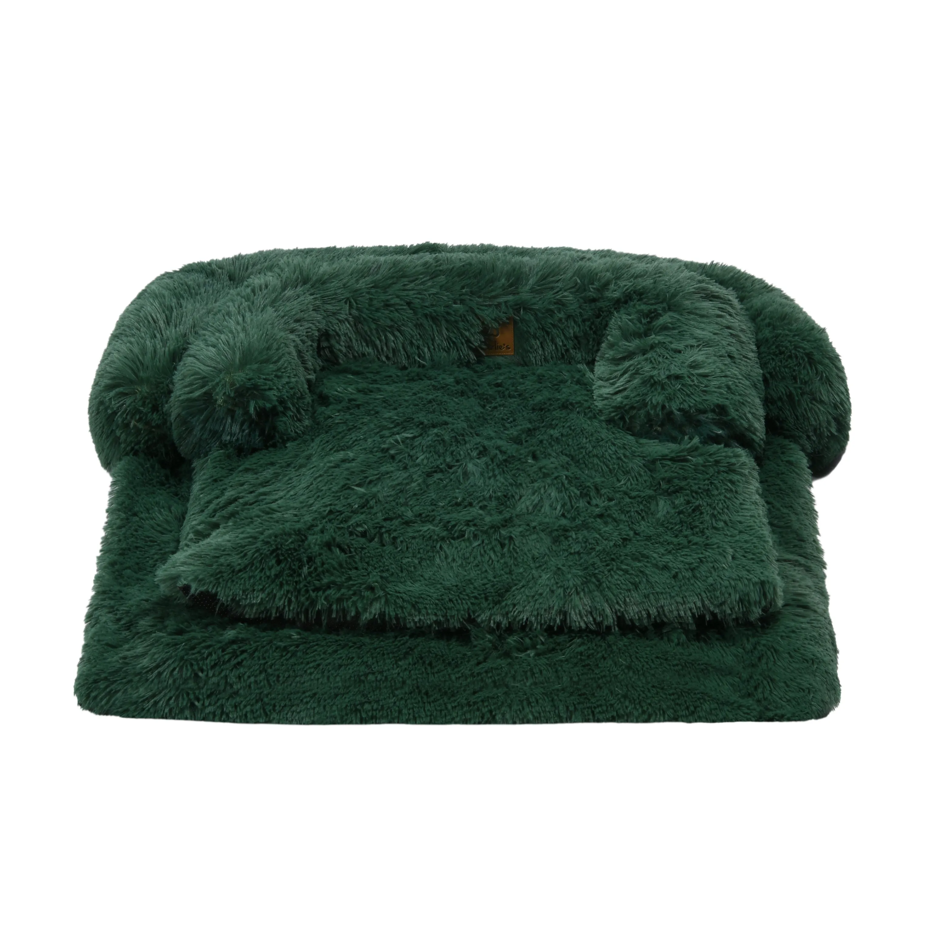 Shaggy Faux Fur Bolster Sofa Protector Pet Bed - Eden Green