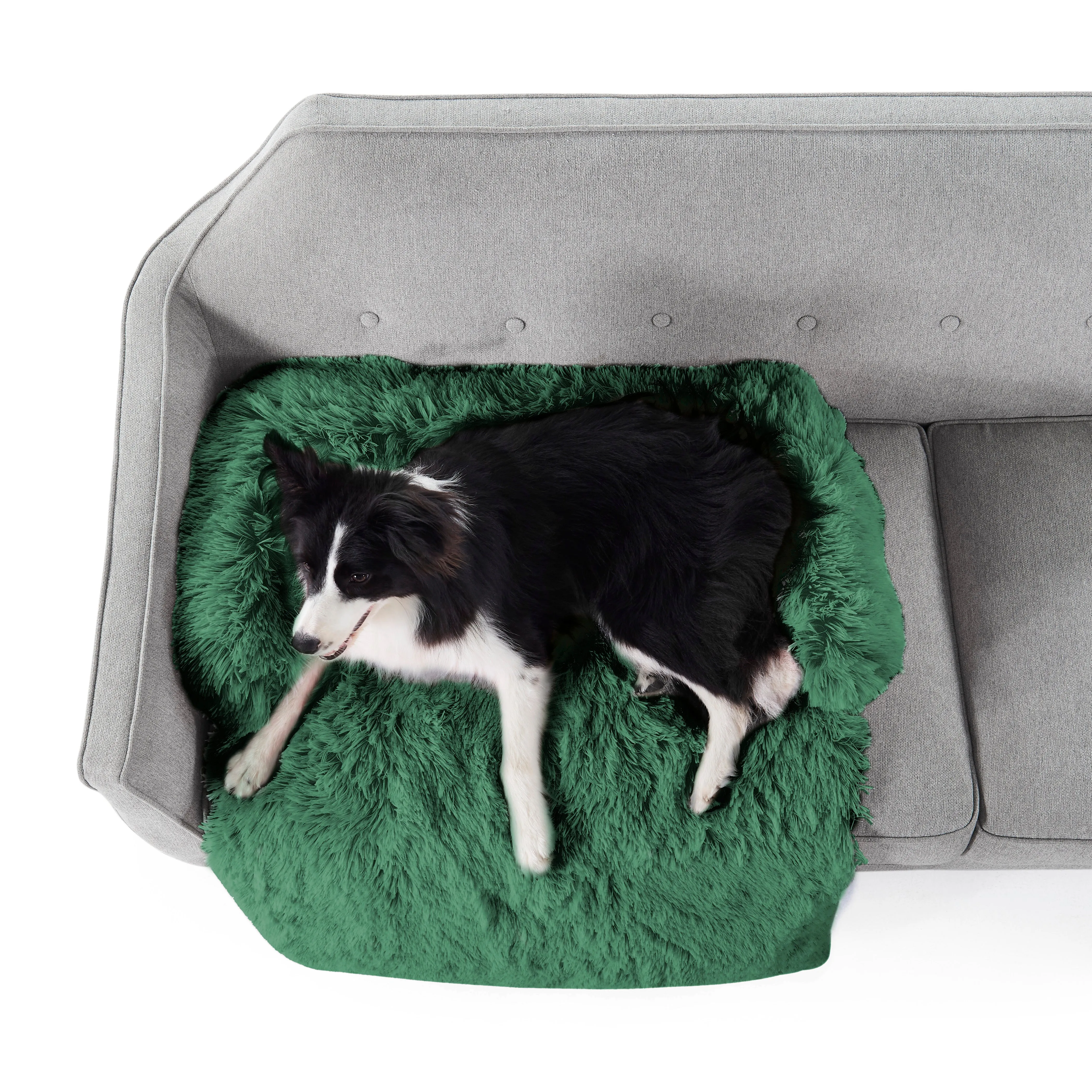 Shaggy Faux Fur Bolster Sofa Protector Pet Bed - Eden Green