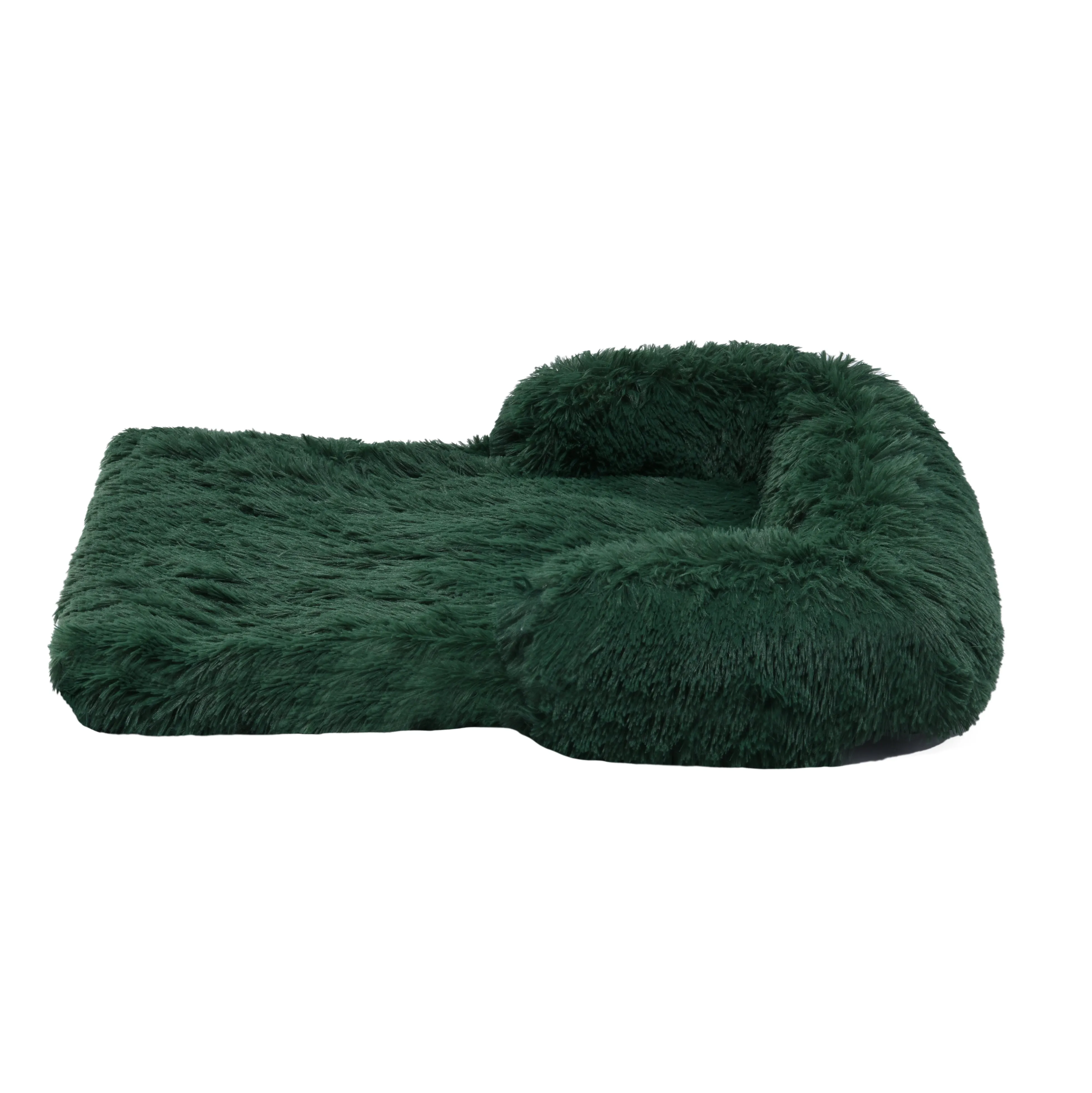 Shaggy Faux Fur Bolster Sofa Protector Pet Bed - Eden Green