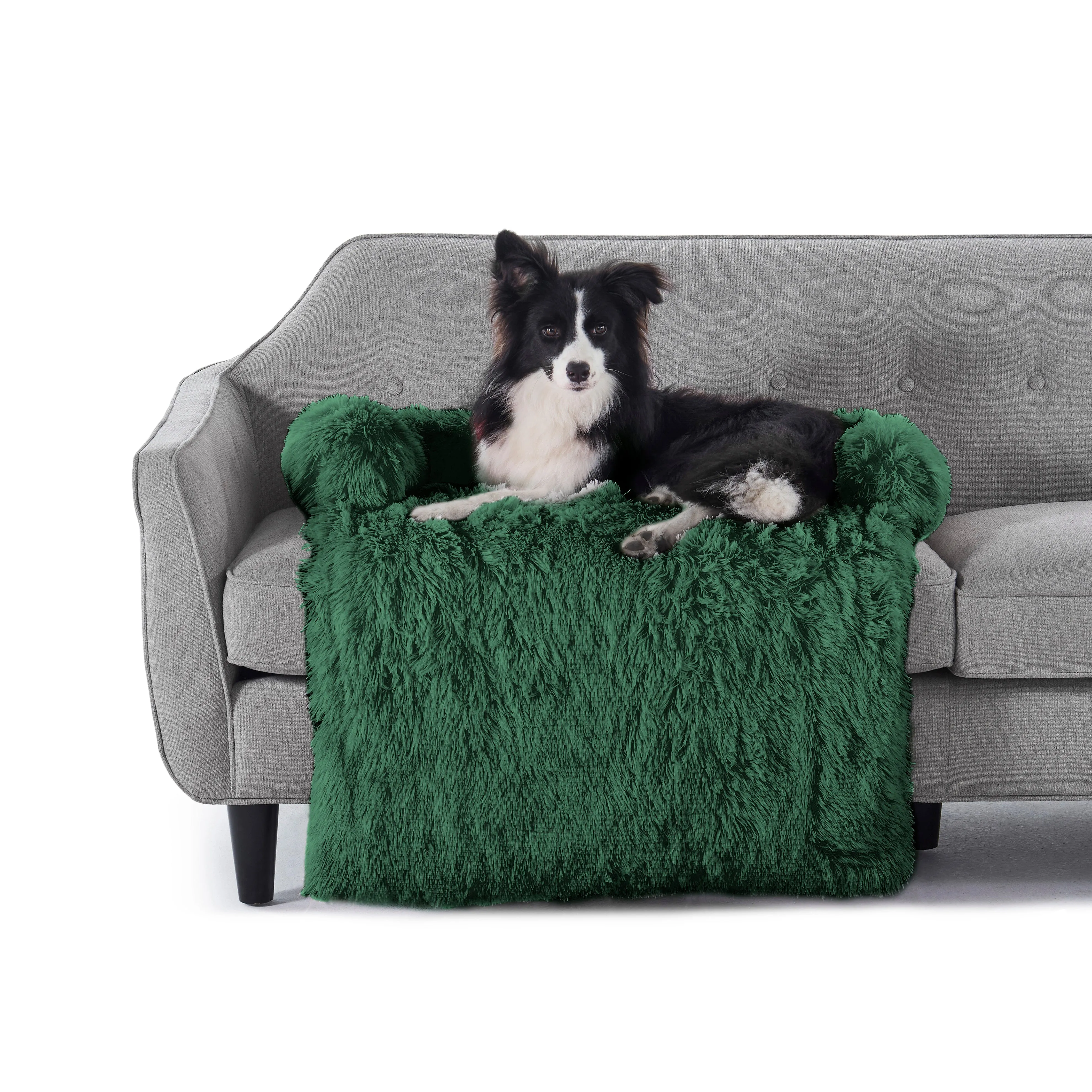 Shaggy Faux Fur Bolster Sofa Protector Pet Bed - Eden Green