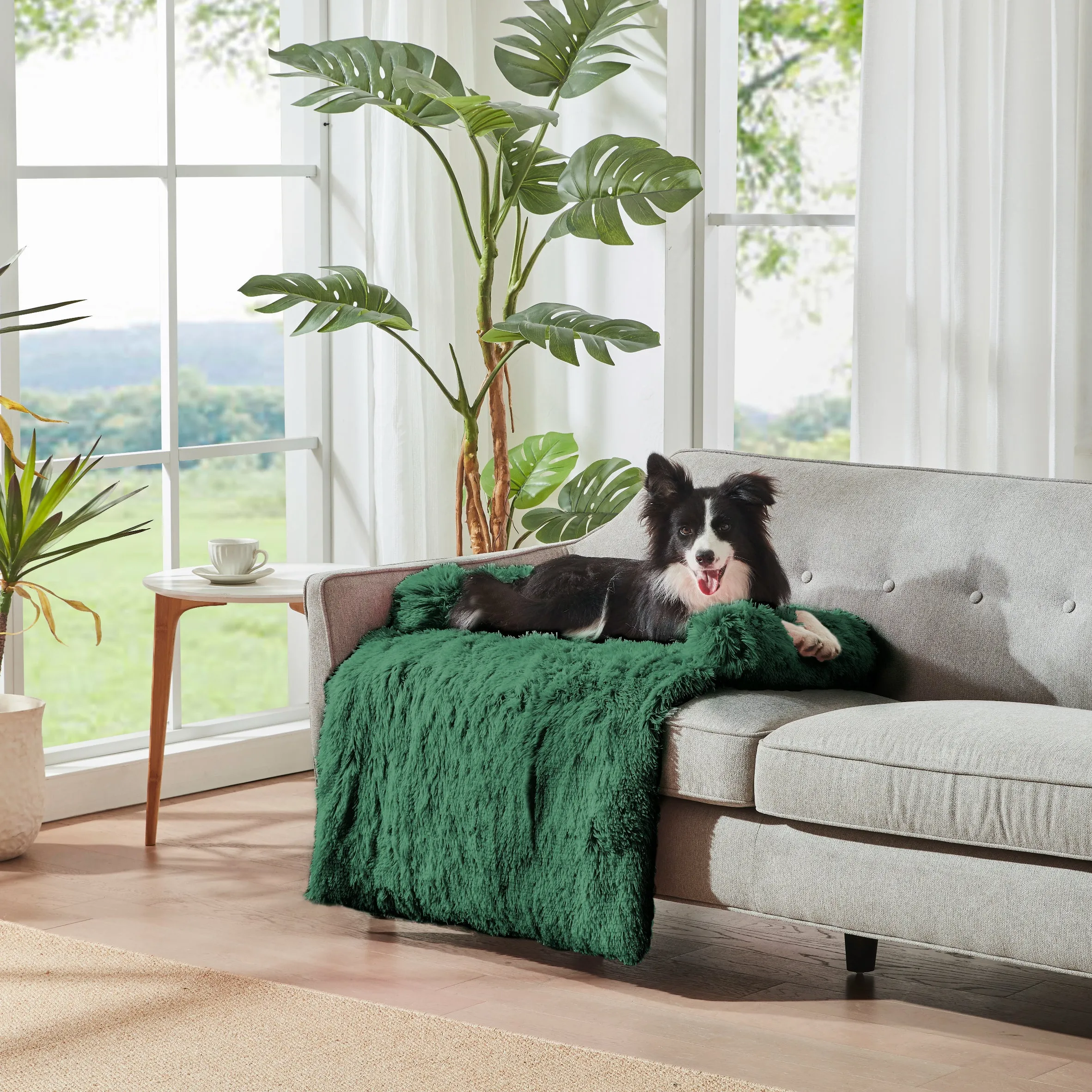 Shaggy Faux Fur Bolster Sofa Protector Pet Bed - Eden Green