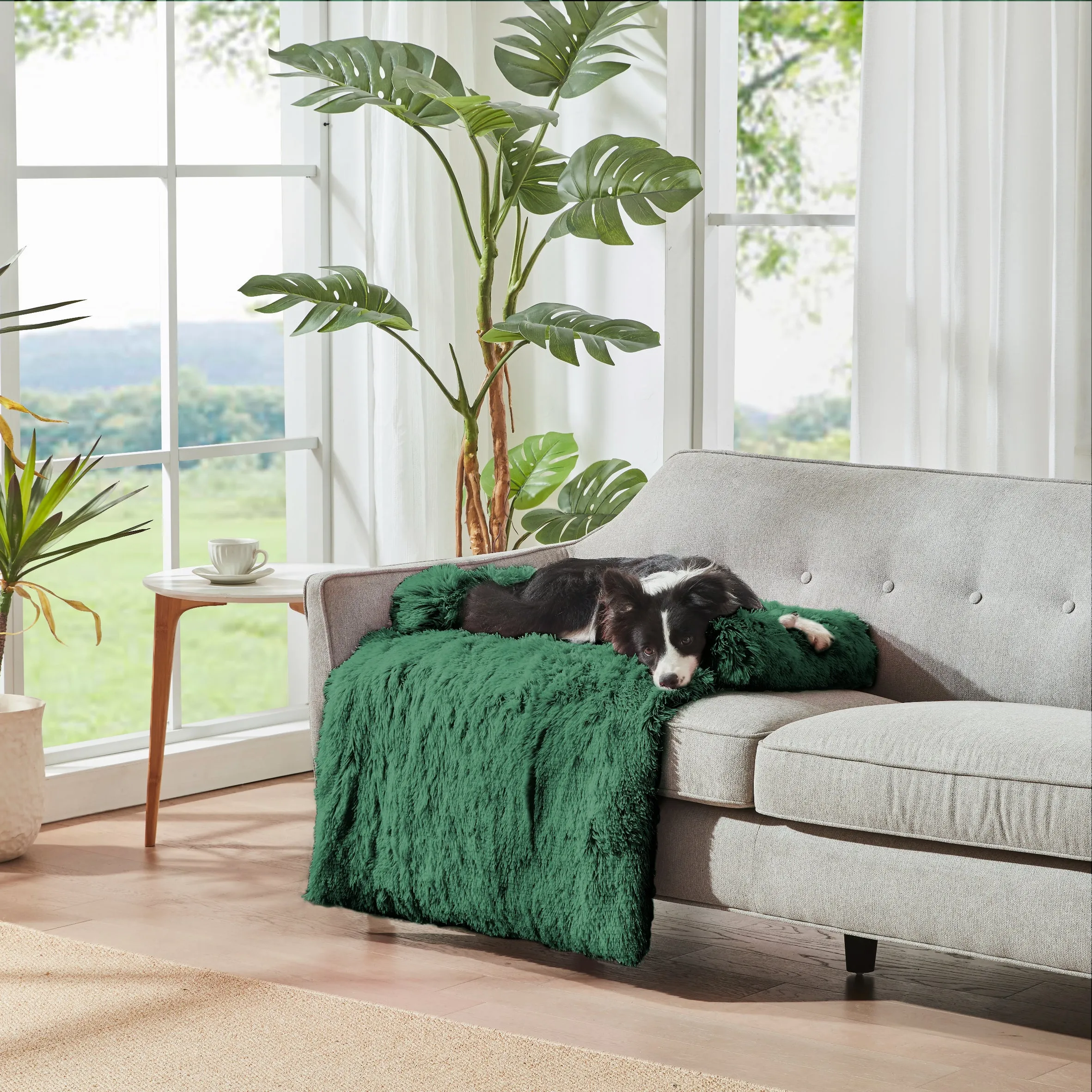 Shaggy Faux Fur Bolster Sofa Protector Pet Bed - Eden Green