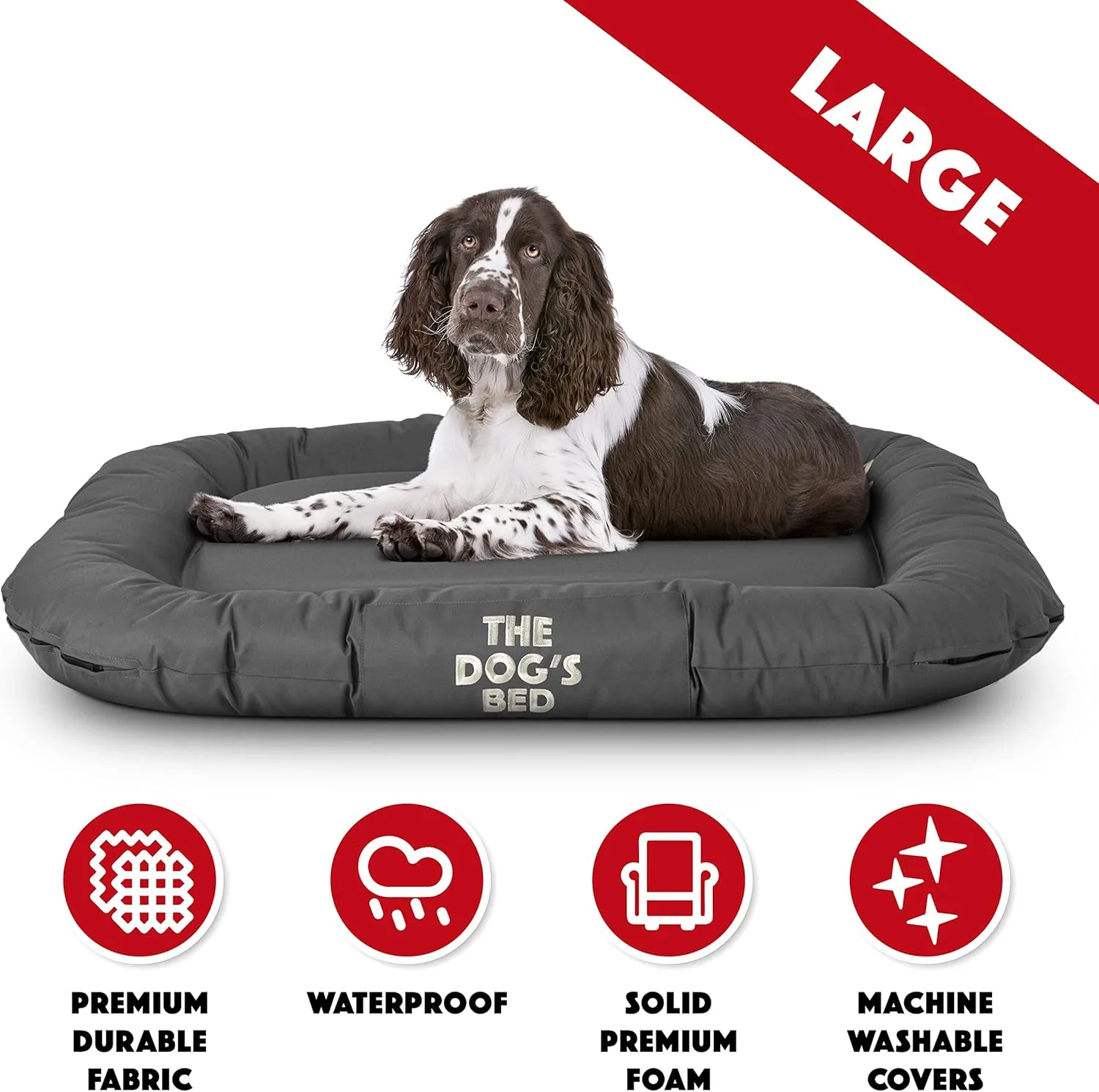 The Dog's Bed Utility Waterproof Dog Bed, Large, Durable Grey Oxford Fabric, Tough YKK Zippers, Washable Reversible Cover for Home, Car, Crate & Yard, Puppy & All Pet Comfort
