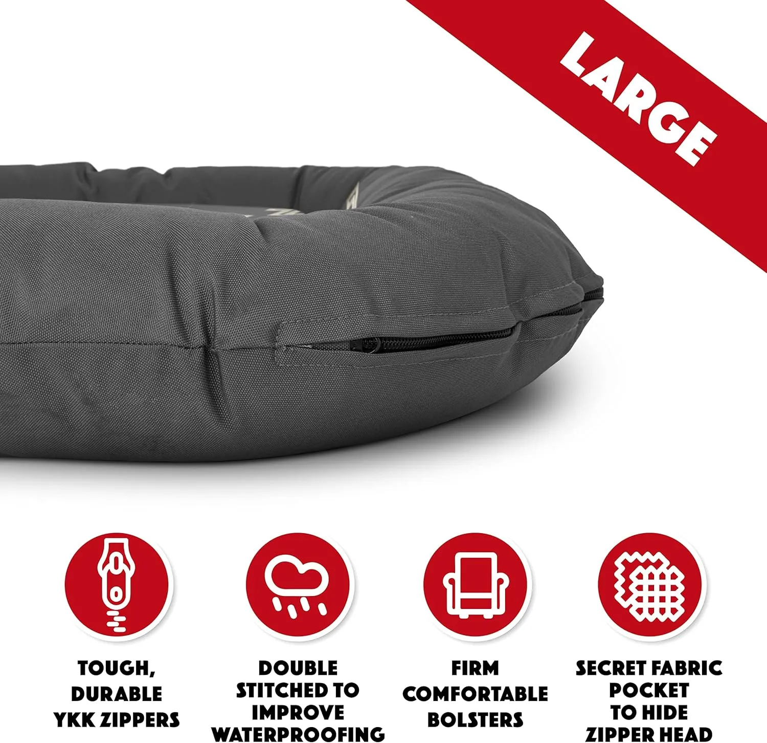 The Dog's Bed Utility Waterproof Dog Bed, Large, Durable Grey Oxford Fabric, Tough YKK Zippers, Washable Reversible Cover for Home, Car, Crate & Yard, Puppy & All Pet Comfort