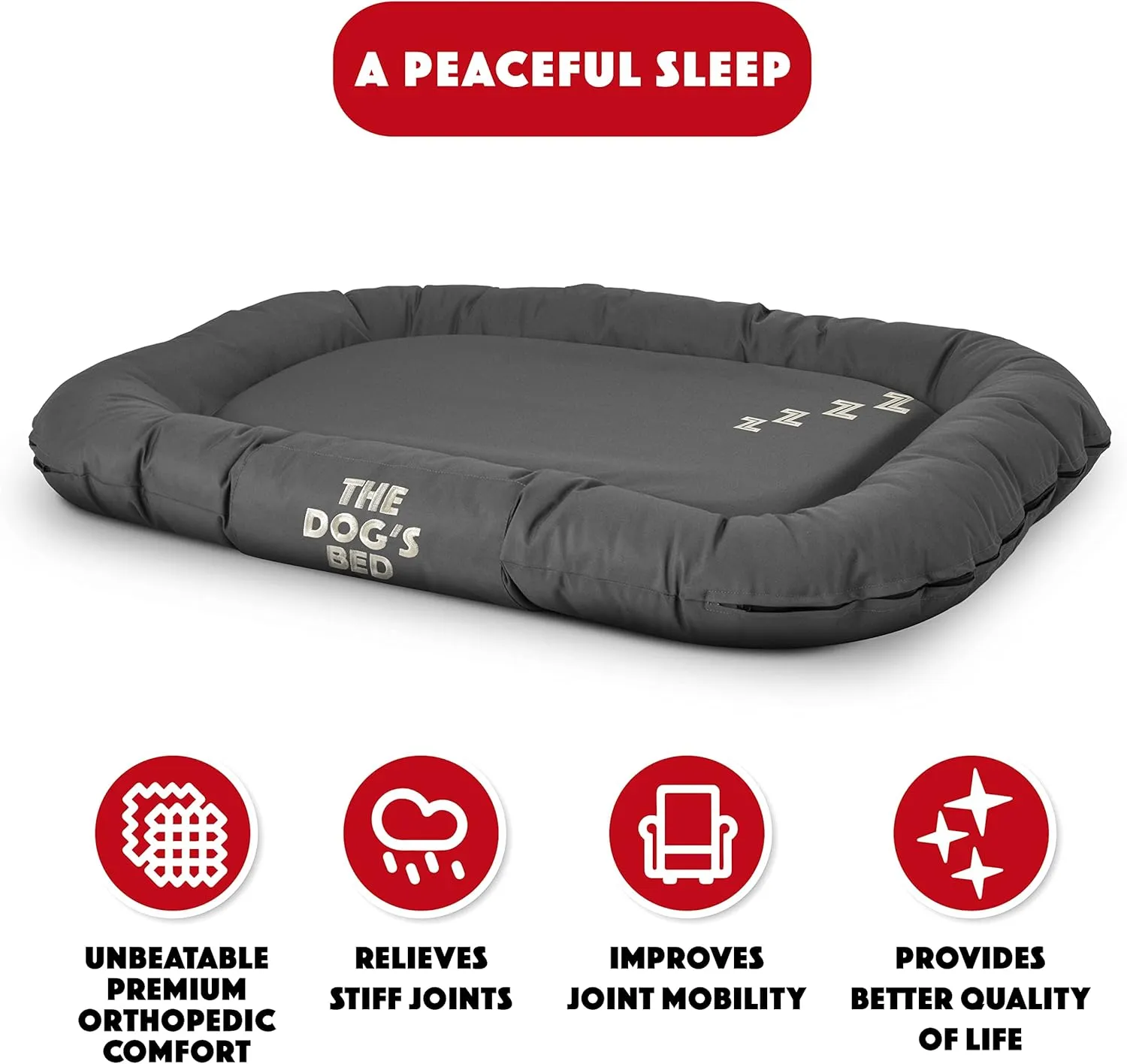 The Dog's Bed Utility Waterproof Dog Bed, Large, Durable Grey Oxford Fabric, Tough YKK Zippers, Washable Reversible Cover for Home, Car, Crate & Yard, Puppy & All Pet Comfort