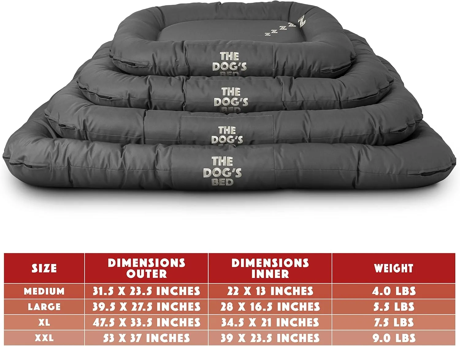 The Dog's Bed Utility Waterproof Dog Bed, Large, Durable Grey Oxford Fabric, Tough YKK Zippers, Washable Reversible Cover for Home, Car, Crate & Yard, Puppy & All Pet Comfort