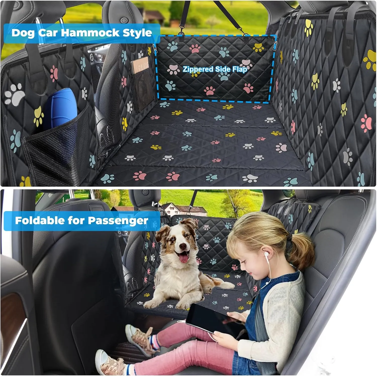 URPOWER Back Seat Extender for Dogs - Hard Bottom Dog Car Seat Cover Holds 400 lbs, Waterproof Dog Hammock for Cars, SUVs & Small Trucks, Pet Backseat Protector with Mesh Window & Large Space