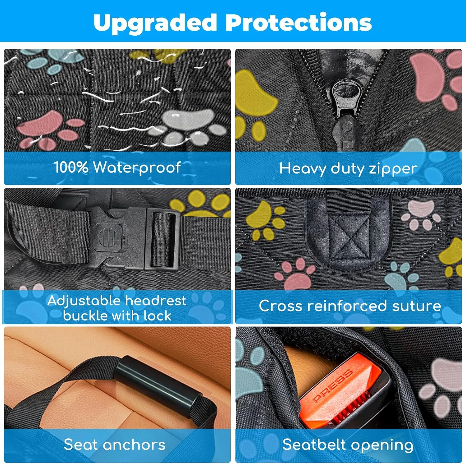 URPOWER Back Seat Extender for Dogs - Hard Bottom Dog Car Seat Cover Holds 400 lbs, Waterproof Dog Hammock for Cars, SUVs & Small Trucks, Pet Backseat Protector with Mesh Window & Large Space