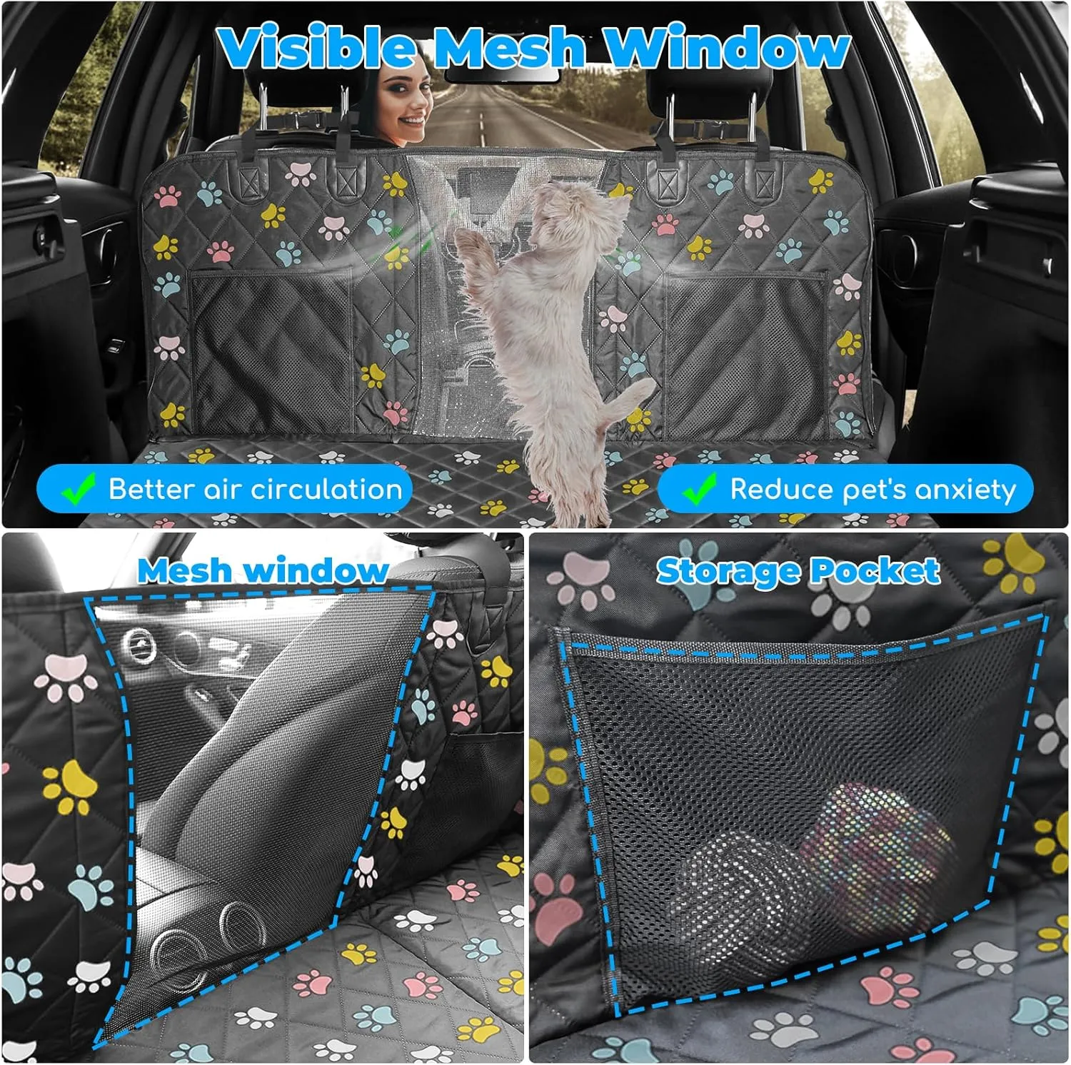 URPOWER Back Seat Extender for Dogs - Hard Bottom Dog Car Seat Cover Holds 400 lbs, Waterproof Dog Hammock for Cars, SUVs & Small Trucks, Pet Backseat Protector with Mesh Window & Large Space