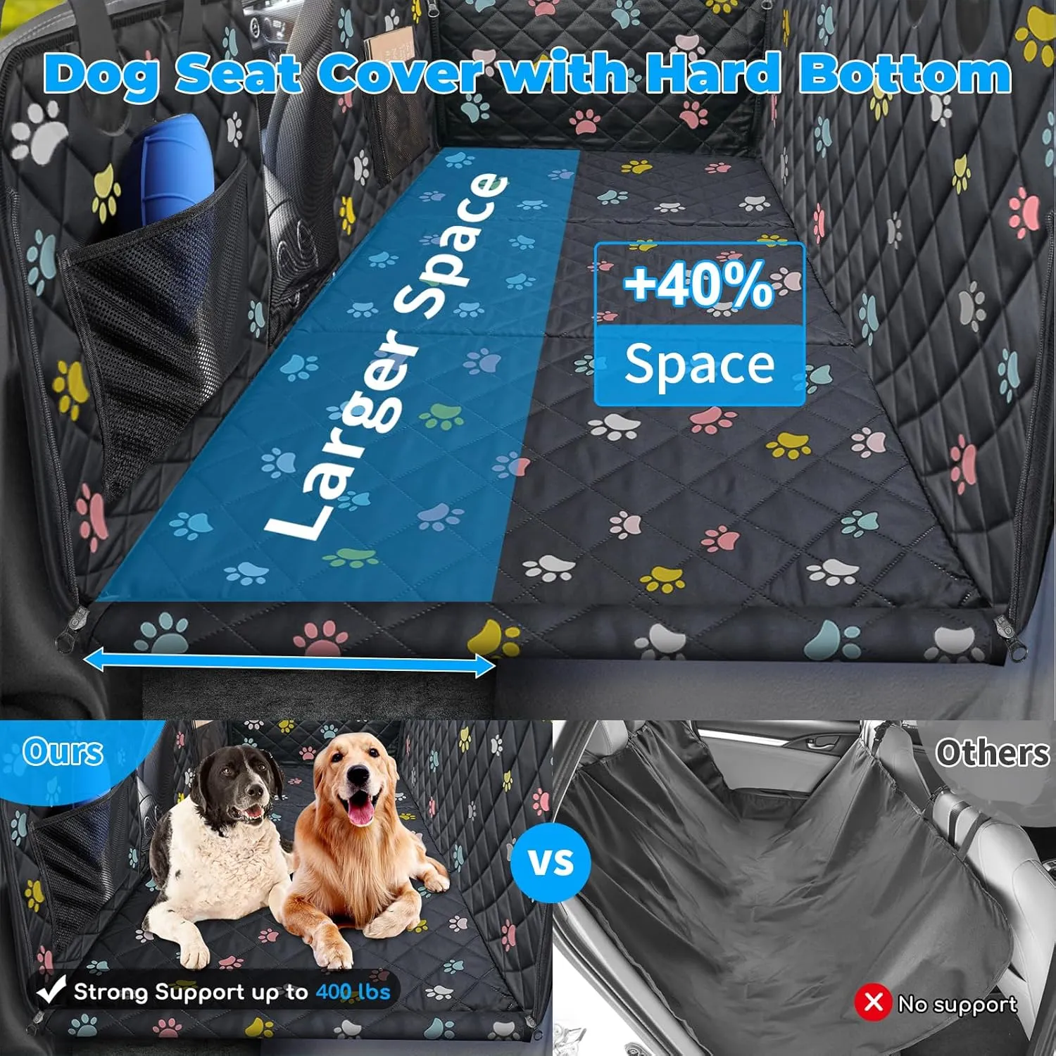 URPOWER Back Seat Extender for Dogs - Hard Bottom Dog Car Seat Cover Holds 400 lbs, Waterproof Dog Hammock for Cars, SUVs & Small Trucks, Pet Backseat Protector with Mesh Window & Large Space