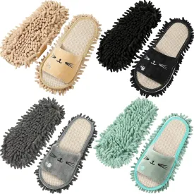 Wesiti 4 Pairs Washable Mop Slippers Microfiber Funny Mop Shoes Floor Cleaning Slippers for Women Home Floor (Black, Green, Grey, Nude)