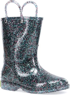 Western Chief Girl's Glitter Waterproof Rain Boot with Easy Pull on Handles, Perfect Lightweight Rain Boots for Kids