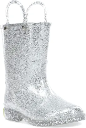 Western Chief Girl's Glitter Waterproof Rain Boot with Easy Pull on Handles, Perfect Lightweight Rain Boots for Kids