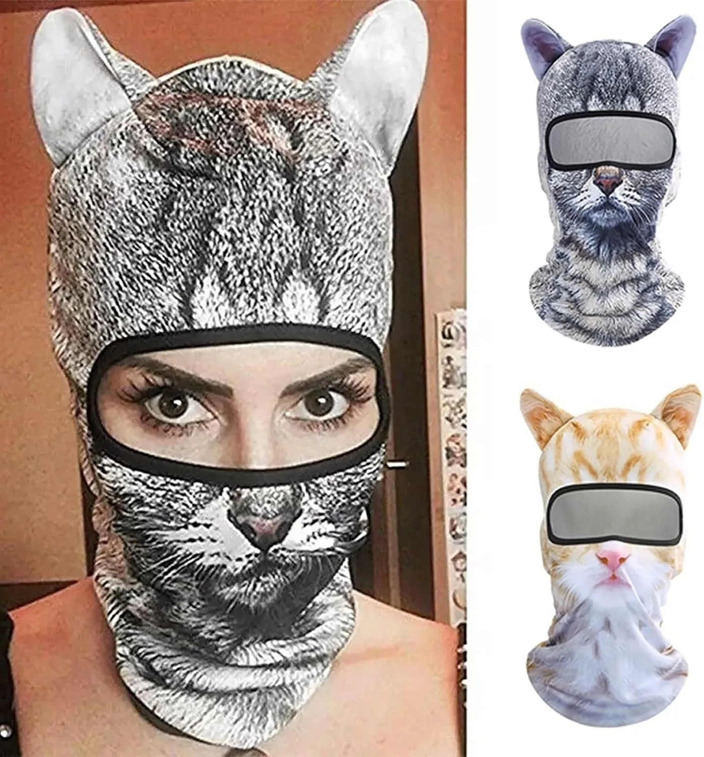 Winter Balaclava Cat Ski Mask Windproof with Ears Cute Full Face Shiesty Mask Animal Ski Face Mask for Outdoor Hiking Riding(1pc-Type-C)